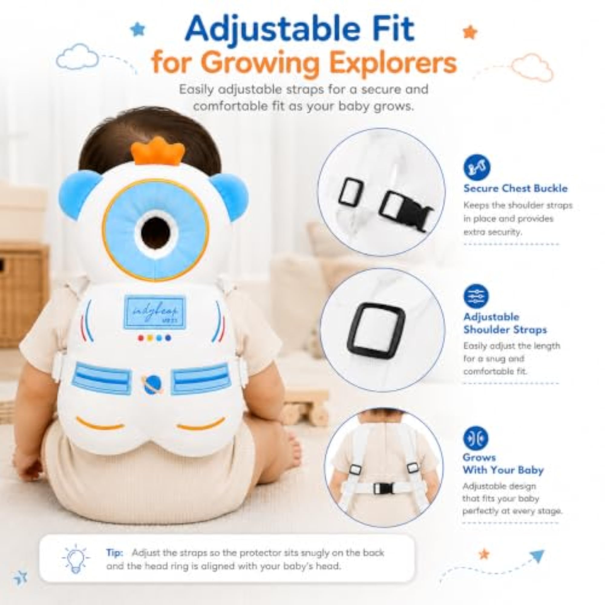 Baby Head Protector Cushion for 6-24 Months, Soft Plush Safety Backpack