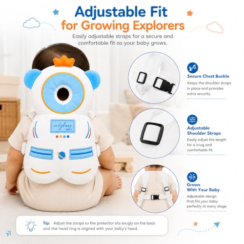 Image of Shark Doo Doo Baby Head Protector Cushion for 6-24 Months | Soft Plush Safety Backpack for Toddlers | Adjustable Straps, Anti-Fall Pillow for Infants (AstroBuddy)