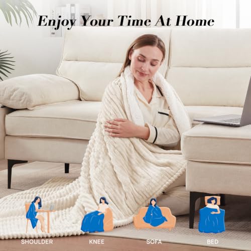 Image of Westinghouse Heated Throw, Fast Heating Blanket, 50x60 Inch, Cream White | Soft Flannel Sherpa Electric Throw with 6 Heating Levels & 2-10 Hours Auto Shut Off, ETL Certification, Machine Washable