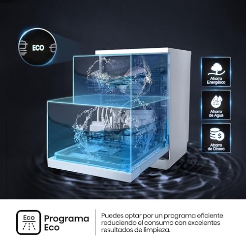 Hisense HS622E10W - Lavavajillas, Capacidad para 13 servicios, 60 cm, Programa ECO, Silencioso, 2, Filtro autolimpiable, Contador digital, Libre instalación, Blanco - Imagen 8