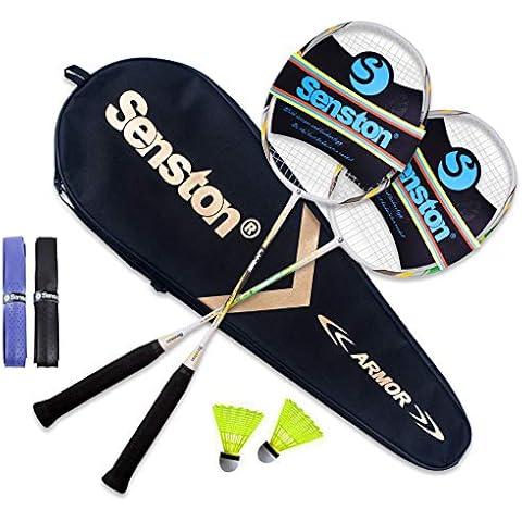 Senston Graphit Badminton Set Carbon Profi Badmintonschläger Leichtgewicht Badminton Schläger Federballschläger Set für Training, Sport und Unterhaltung mit Schlägertasche Cover