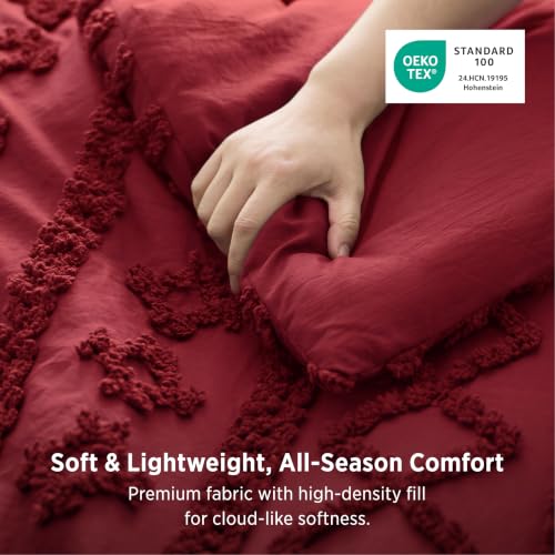 Image of Bedsure Tufted Boho Comforter Set Queen, Bedroom Decor Bedding Set Red