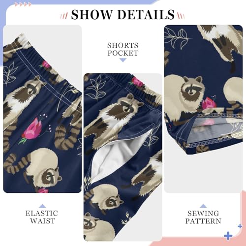 Raccoon Rose Floral Boys Long Pants Soft Trousers Elastic Waist Kids Lounge Bottoms with Pockets S-XL4