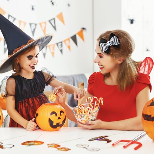 2 Piezas Pinzas de Pelo con Lazo Fantasma Calavera Negro y Blanco con Cinta a Rayas para Navidad, Halloween y Fiestas miniatura 5