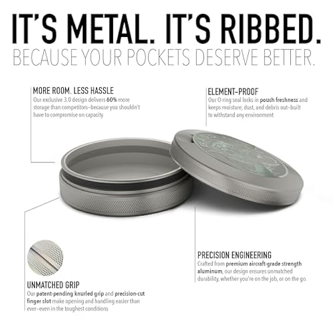 Edition 022: Bass Gas | Metal Can | Metal Container | Pouch Container | Small Storage Tin (Stone/Green Chrome)