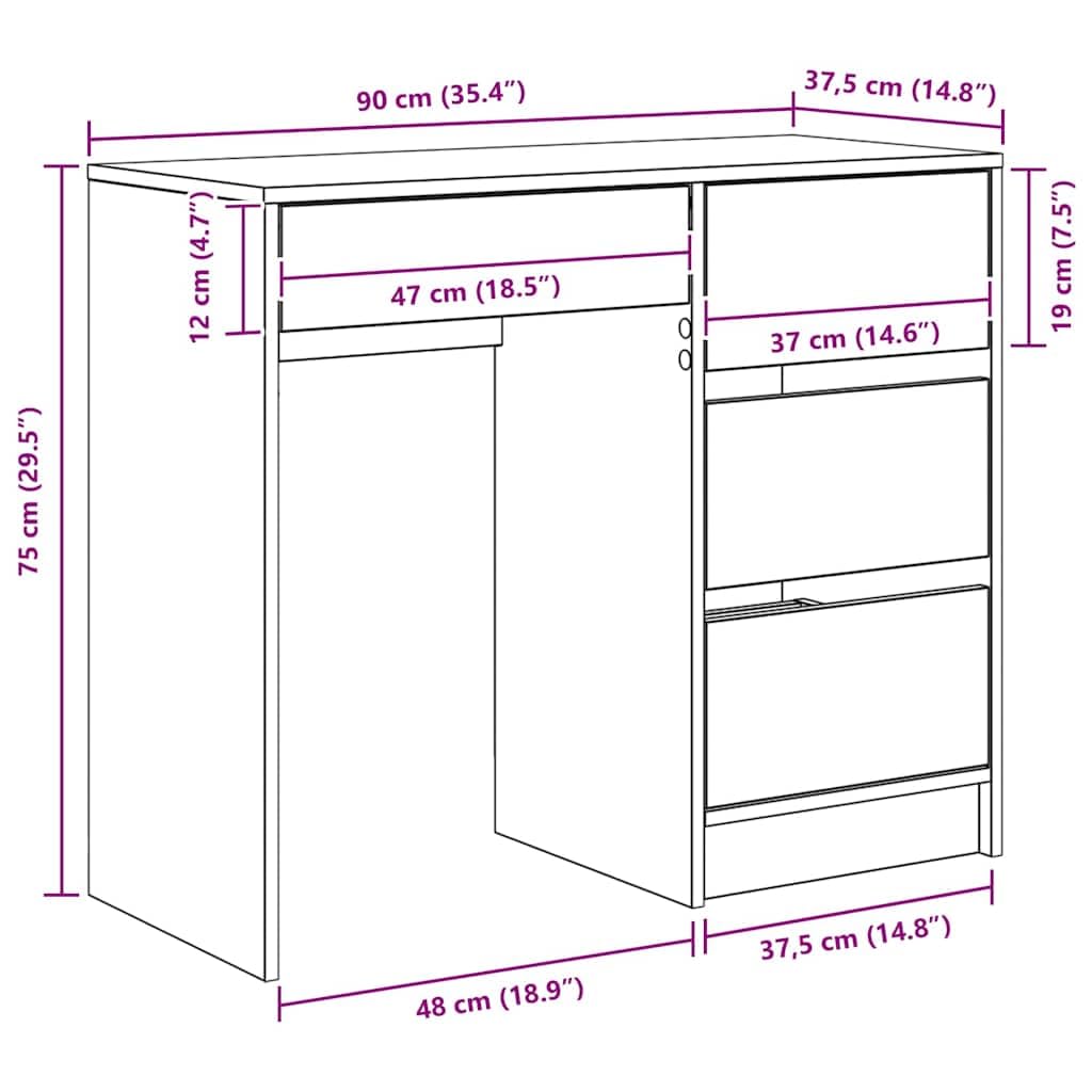 Scrivania per computer in rovere Sonoma, 90 x 37,5 x 75 cm, in legno con cassetto, spazio di archiviazione, postazione di lavoro ergonomica, salvaspazio, per ufficio, gaming, studio