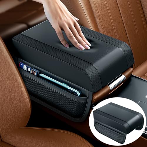 Raksonic ティッシュケース付きのコンソールアームレストをアップグレード 車用アームレスト コンソールボックス レザー自動車手すりカバー ゼネラルモーターズセンターコンソール枕 疲労軽減 取り付け簡単 カー用品