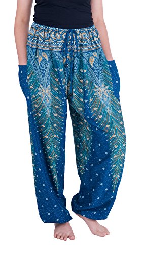 Lannaclothesdesign Harem Pants for Womens Summer Clothes Boho Hippie Linen Pants Women (XL, Teal)