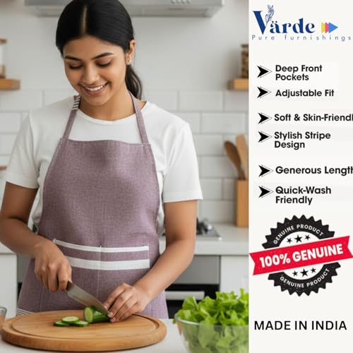 Image of Unisex Cooking Aprons | Waterproof Apron | Striped Design with 2 Front Pockets & Adjustable Neck Strap | Durable, Oil & Stain Resistant | Chef Apron for Cooking