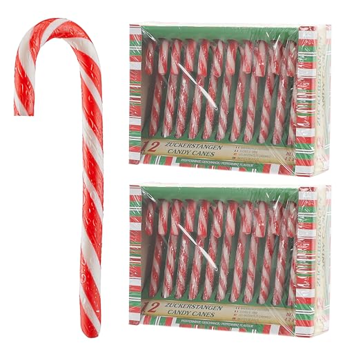 Zuckerstangen 24tlg essbar | rot/weiß gestreift je 10g Zucker | Pfefferminzgeschmack Candy Cane verpackt | Spazierstock Weihnachtsdeko (24)