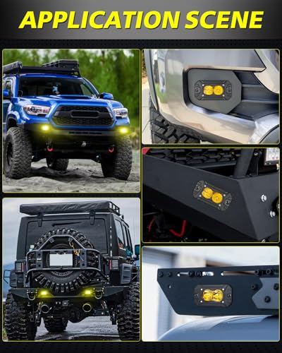 Image of Yellow Flush Mount LED Pods 40W CREE LED Flush Bumper Fog Lights | Spot Flood Combo Offroad Driving Lights Yellow Flush Mount LED Chase Light Pods for Trucks Pickup SUV UTV ATV