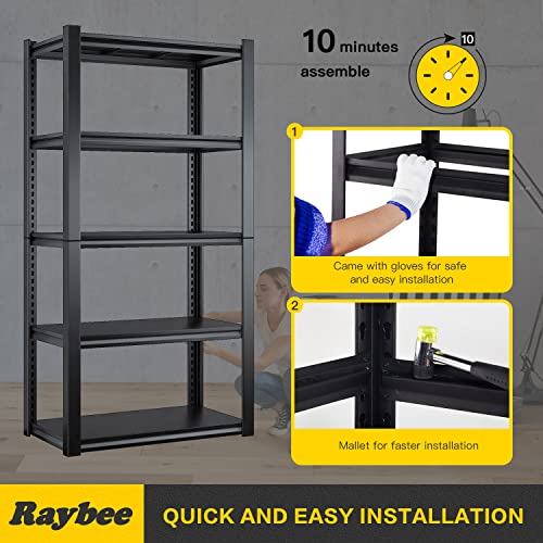Raybee Garage Shelving Heavy Duty Storage Shelves Hold 2000Lbs Adjustable Garage Storage Shelves, 5-Tier Metal Shelving Unit For Garage, Heavy Duty Shelving, Basement Storage Rack 32"W X 16.5"D X 63"H #TOP4