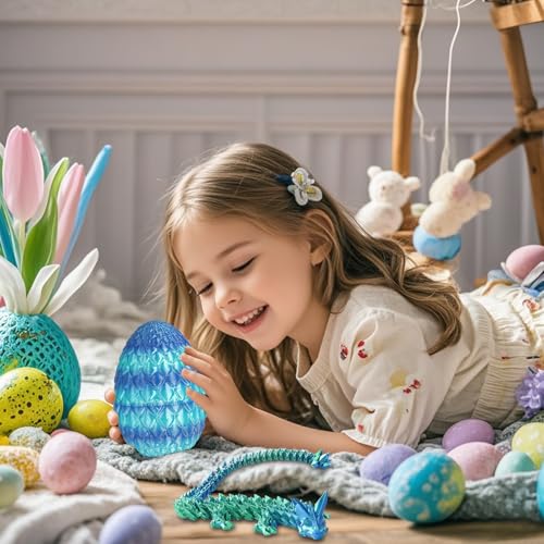 Überraschungs-Drachenei mit Drache im Inneren Geschenke für Kinder und Erwachsene 3D-gedrucktes Fidget-Spielzeug perfekt für Weihnachten Ostern Geburtstage Deko Stressabbau(Meeresblau, Mittel)
