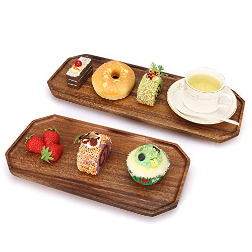 Set Of 2 Wooden Serving Platters Charcuterie Boards Large Acacia Wood Platter 16" & 13" Wood Trays Charcuterie Platter Dish Plate Candle Tray Fruit Cheese Serving Board Food Platters #TOP4