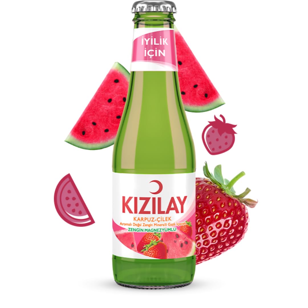 KIZILAY Natürliches Mineralwasser mit Wassermelonen-Erdbeer-Geschmack, reichhaltiges Mineralwasser mit Bikarbonat und Natrium x 48 Flaschen mit pufai grocery