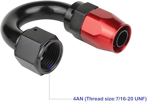 Miniatura 3 de 4AN Adaptador de tubo de aceite de montaje de extremo de manguera giratoria de 180 grados para manguera trenzada de línea de combustible CPE negro y