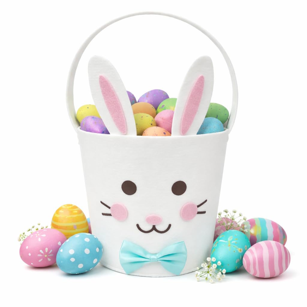 Easter Basket for Kids, Large Cute Animal Gift Basket with Premium Packaging for Egg Hunt, Candy & Toy Gifts, Nursery Toy Storage, Photo Prop & Spring Decorations (White Bunny)