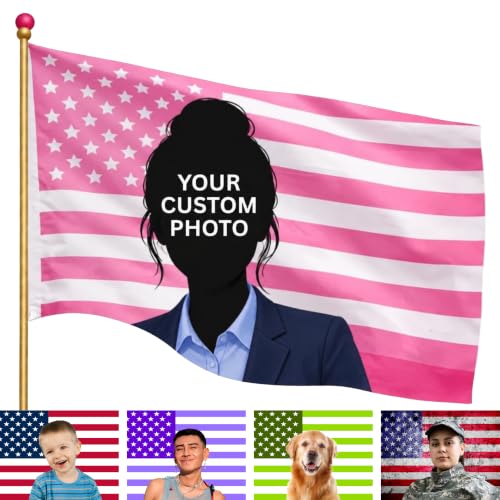 Custom Flag with Face on It by BCB Print; Custom Flag with Picture; Customizable Flag; Custom Pink American Flag; 5 Sizes; HD Print; 2 Grommets; No Pole/Hardware; Made in USA
