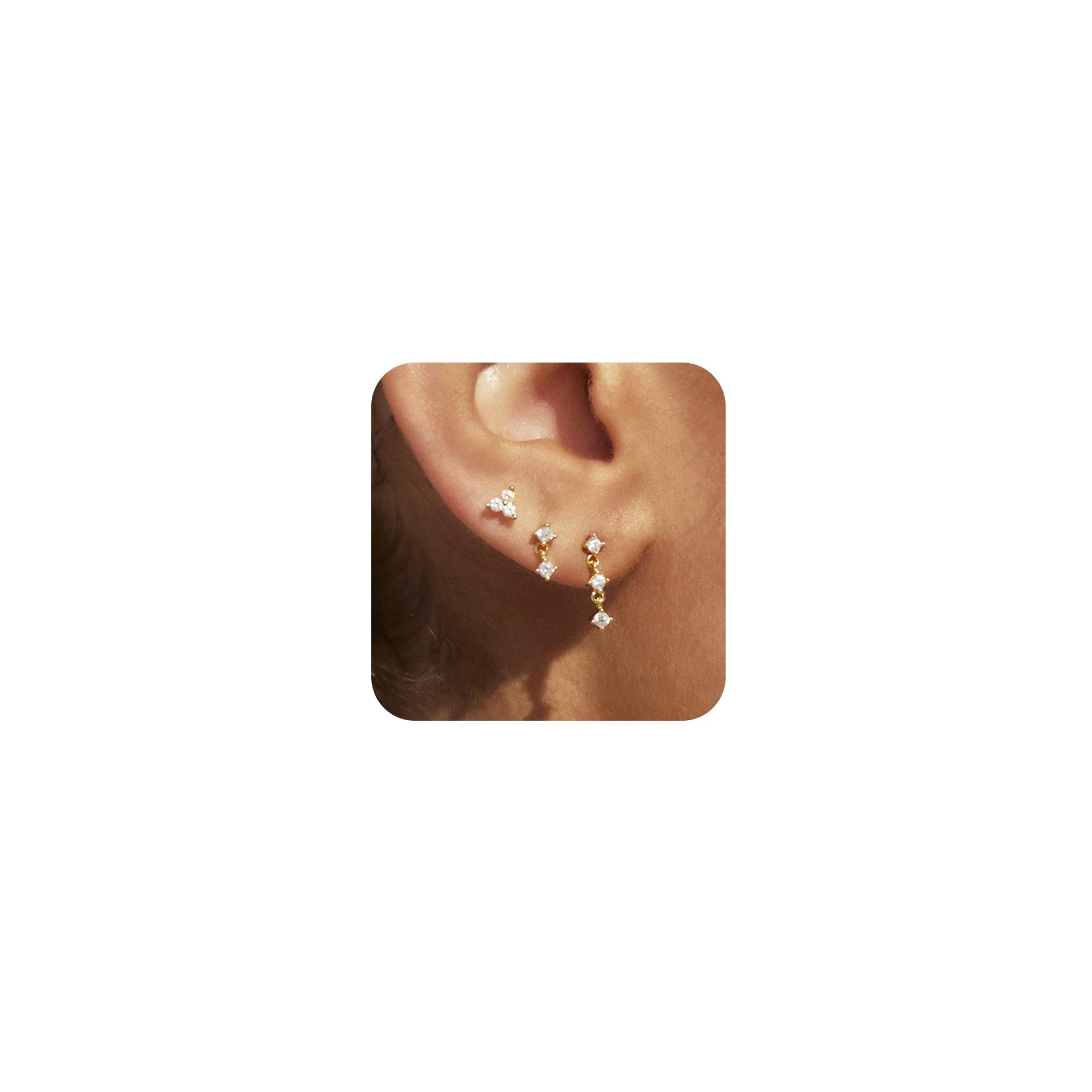 Gold Earring for Women,Dainty 14k Gold Plated Chain Earrings Stack Hypoallergenic Cute Small Huggie Hoop Earrings for Women Trendy Fashion Dangle Drop Earrings Pearl Jewelry Set