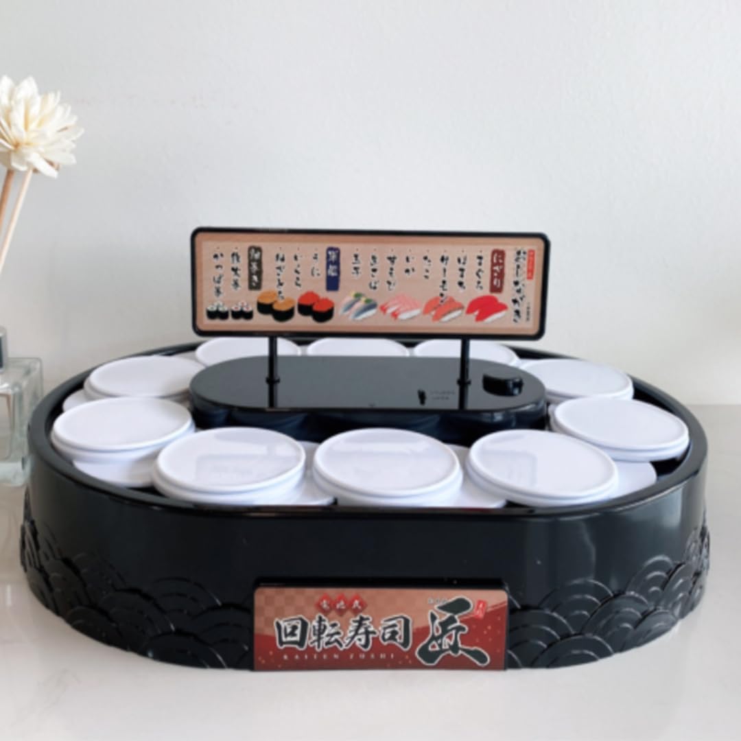 Swing Tray Turntable, Rotating Sushi Machine, Automatic Rotating Table Display Stand for Sushi Dessert Cupcake Macarons (Sushi Driver)