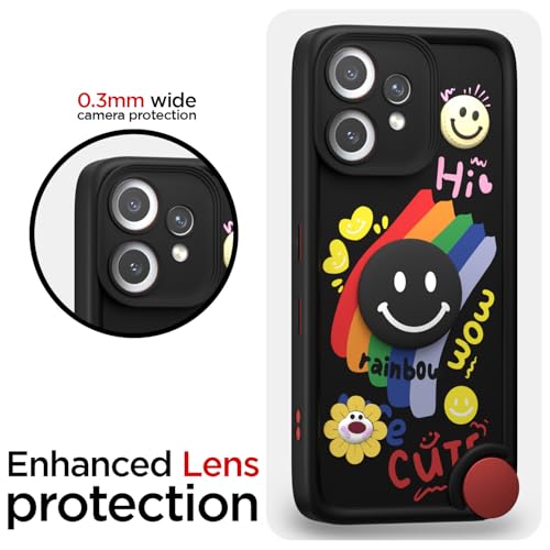 Image of Pikkme Back Cover for CMF by Nothing Phone 2 Pro 5G | Soft Silicone| Cute Rainbow Smile & 3D Cartoon Flower Design | Shockproof Raised Camera Protection Bumper Case (Black)