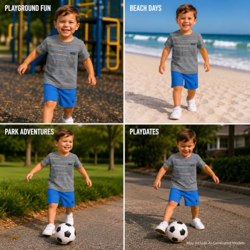 Image of Volcom Toddler Baby Boy Shorts Set - 2 Piece Short Sleeve Graphic Tees and Tech Stretch Shorts for Boys Infant Summer Clothes