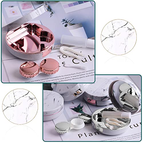2 Ensembles Etui pour Lentilles De Contacten en marbre, Mini ÈTui de Lentilles, Boîte pour Lentilles de Contact, avec Miroir, Bouteille (rose gold, silver) - Image 8