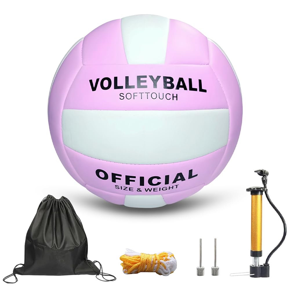 LUFEIS Volleyball Official Size 5, Super Soft & Waterproof Volleyballs with Pump and Storage Bag, Volleyball Training Ball for Indoor, Outdoor, Beach, Gym (Purple & White)