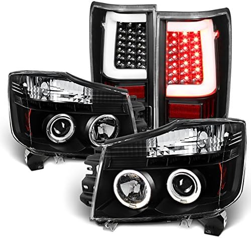 AKKON - For 2004-2015 Titan Pickup Truck Projector Headlights Headlamps w/LED Tail Lights Set - Black