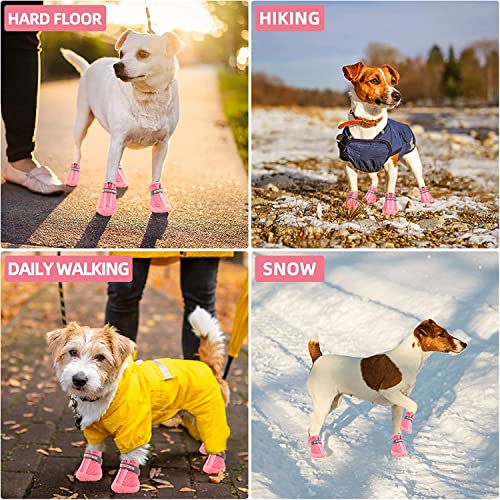 Image of KUTKUT Waterproof Dog Boots Paw Protector, Anti-Slip Breathable Winter Snow with Reflective Strips Soft Comfortable Anti-Slip Rubber Sole Dog Shoes for Small Medium Dogs (Size: 5)
