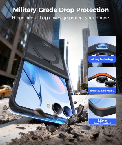 Image of FNTCASE for Samsung Galaxy Z Flip 8 Case with 360 Spin Magnetic Stand Black | Compatible for Magsafe,Full Hinge Protection,Screen Protector,Translucent Matte Grade Shockproof Protective Cover
