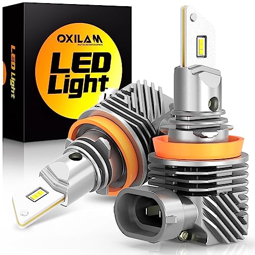 OXILAM Q10 H11/H8/H9 Light Bulb, 400% Brightness, 6000K Cool White Bulb Full Illumination Wireless Design, 5-Minute Install, Plug and Play, IP67, Pack of 2