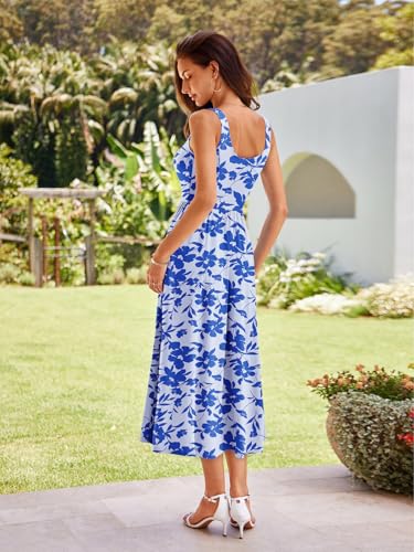 Image of Sureple Midi Dresses for Women 2026 Spring Square Neck Tank Sleeveless A Line Casual Summer Sundresses with Pockets