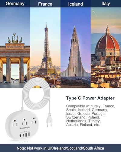 Adaptateur de prise de voyage européen, rallonge européenne 3 pieds – Image 2