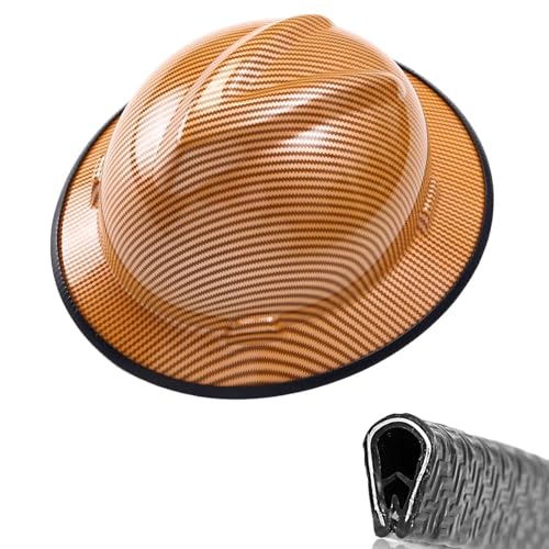 2-Pack Hard Hat Brim Guard - Two 36.6in Steel Core Impact-Resistant Edge Protectors, Full Brim Accessories, Clip-On for Carbon Fiber/Fiberglass Construction Helmets, Black Anti-Skid Strip