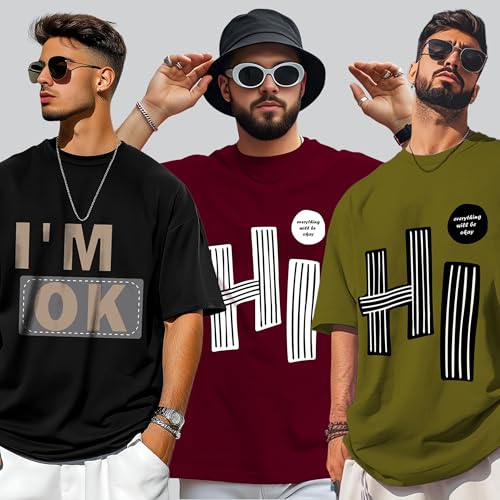 Image of AUSK Mens Loose Fit Oversized Printed Cotton T-Shirts Half Sleeve Drop Shoulder Men Tshirt