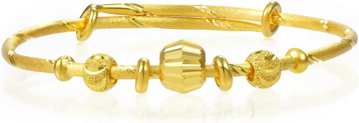 CHOW SANG SANG 999.9 24K Gold Chinese Gifting Collection Price-by-Weight 4.49g Gold Beaded Bangle for Tiny Size 31738K | Adjustable Size