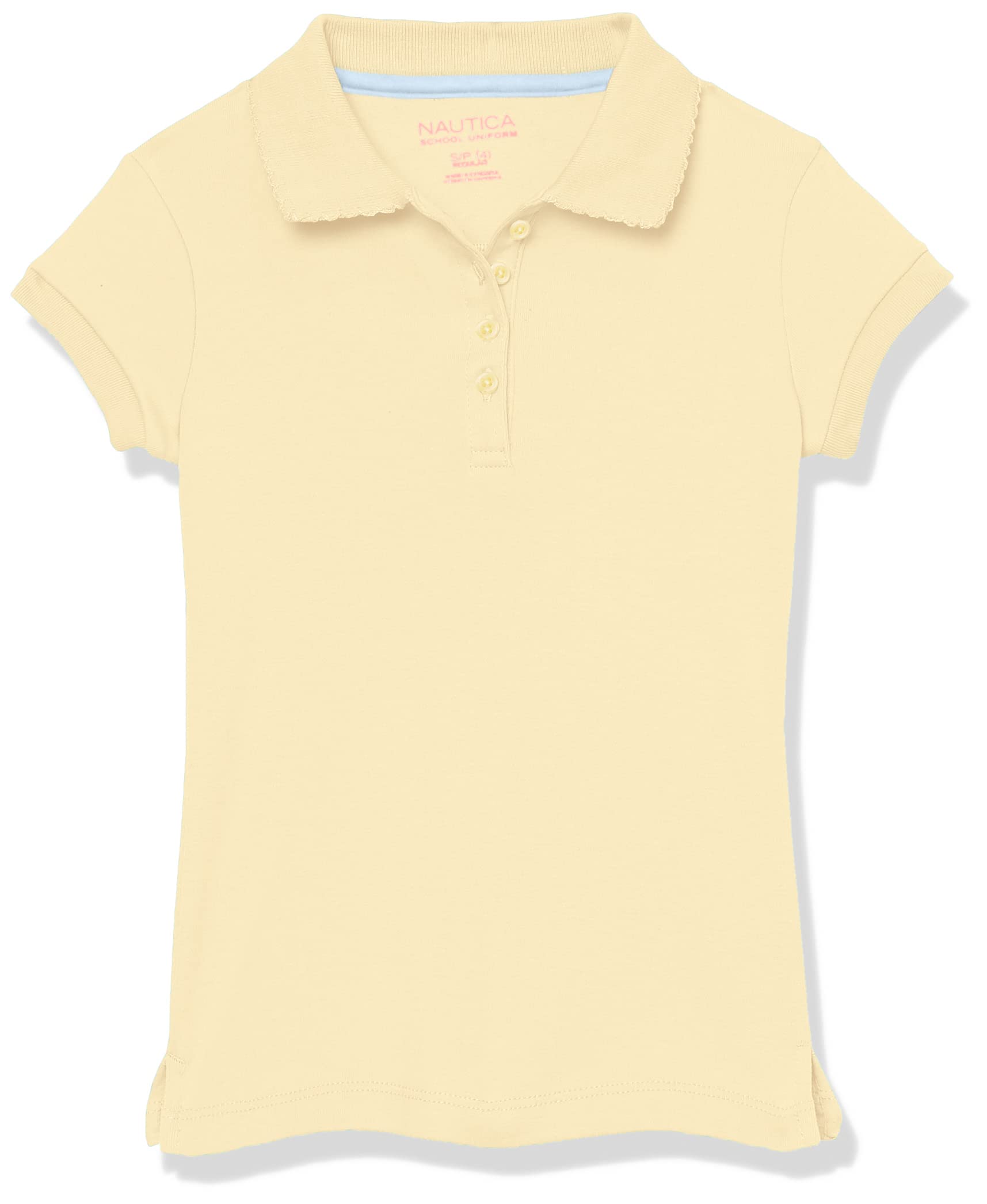 Nautica Girls' School Uniform Short Sleeve Polo Shirt, Button Closure, Soft Pique Fabric