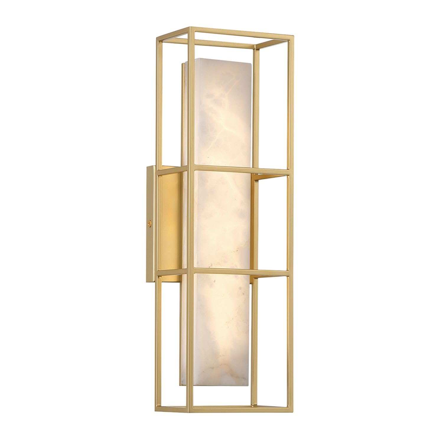 Licht-Erlebnisse Wandlampe LED Badezimmer Wandleuchte IP44 40.6 cm hoch Metall Alabaster in Gold Weiß 3000 K 800 lm Badleuchte Spiegel