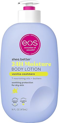 eos Shea Better Body Lotion Vanilla Cashmere, 24-Hour Moisture Skin Care, Lightweight & Non-Greasy, Natural Shea, Vegan, Vanilla Body Lotion, 16 fl oz