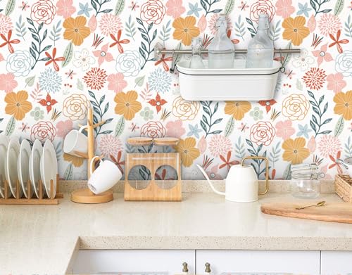 Wenmer Floral Peel And Stick Wallpaper 17.71"×118"Boho Floral Wallpaper Pink Floral Contact Paper Self Adhesive Removable Wallpaper For Bathroom Cabinet Decorative thumb #5