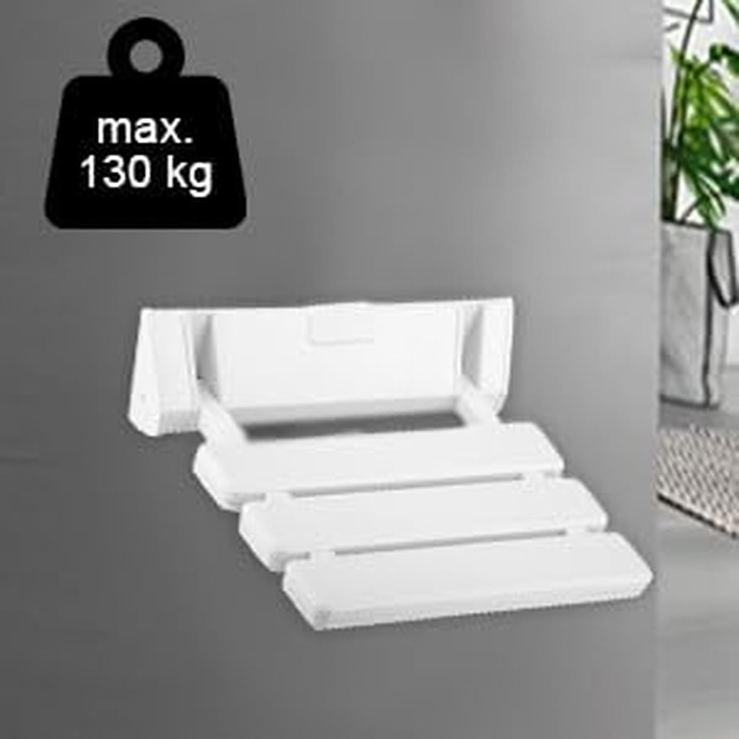 Asiento de Ducha Abatible Plegable con Respaldar, Alza Inodoro Banco de Bañera con Soporte de Pared y Reposapiés, Sillón Antideslizante Portátil Resistente al Agua para Ducha y Sauna, Máx. 150kg