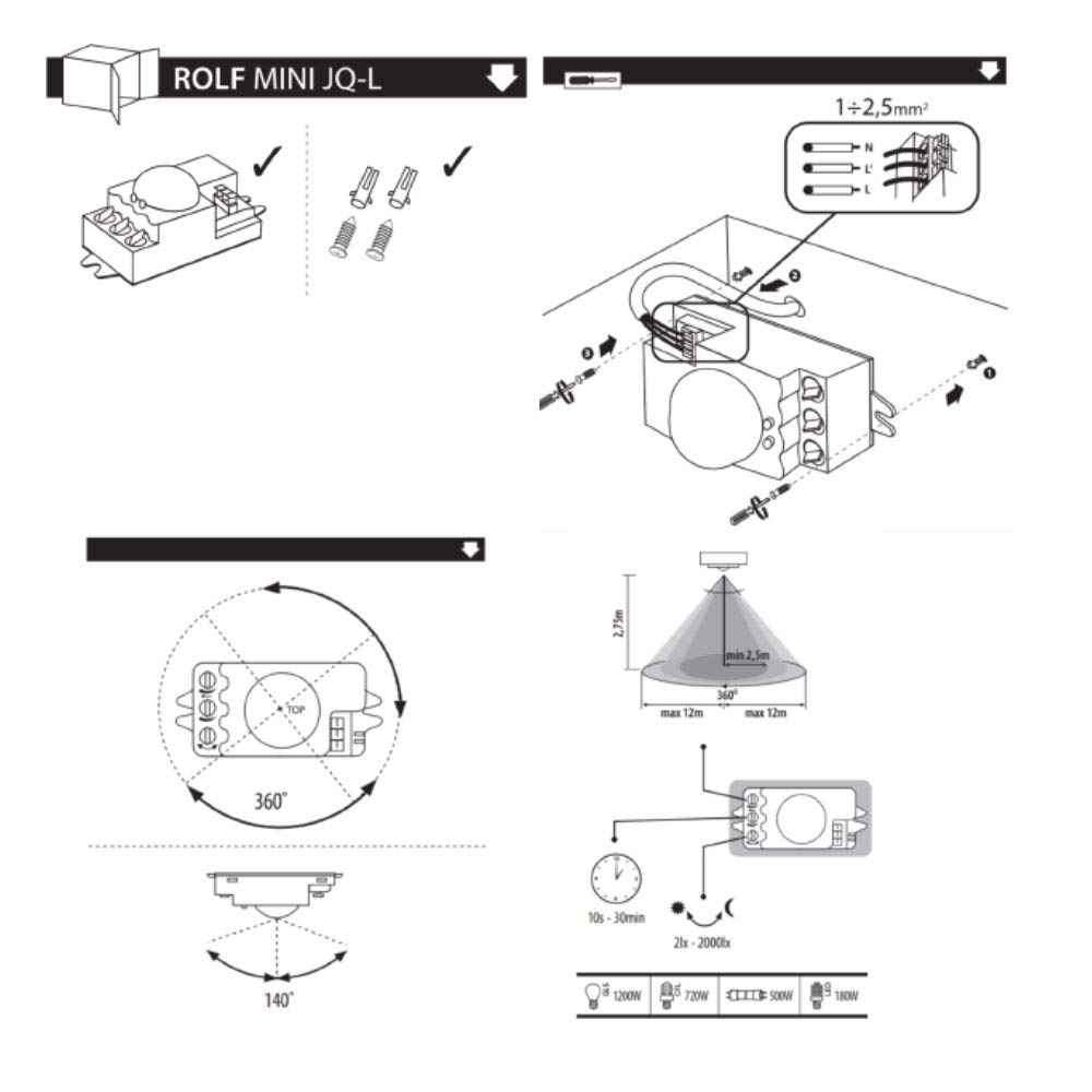 Sensor de radar de movimiento PIR de movimiento automático de la luz de la puerta del interruptor de seguridad de la superficie del techo montado en la pared de detección de rango de 10 metros