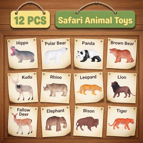 Image of Bzkid Wild Animal Toy Set for Kids | 12 Pcs Realistic Jungle Animal Figurines | Educational Safari Animal Models for Boys & Girls | Zoo Wildlife Plastic Animals for Pretend Play & Learning