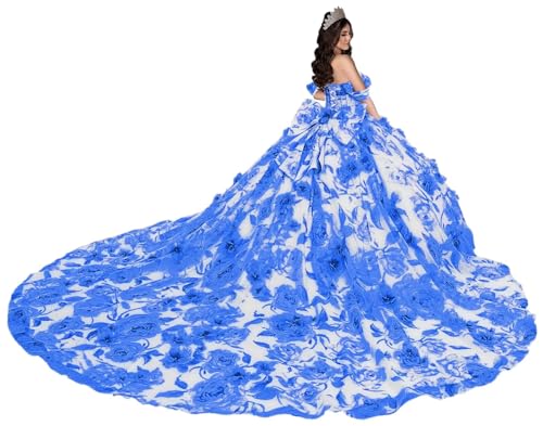 Zhangyo Off Shoulder Floral Print Quinceanera Dresses Chiffon Sweet 15 16 Dresses with Bow Sparkly Beaded Ball Gown