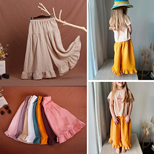 Image of HOOLCHEAN Baby and Little Girls Soft Cotton Gauze Wide Leg Ruffled Pants