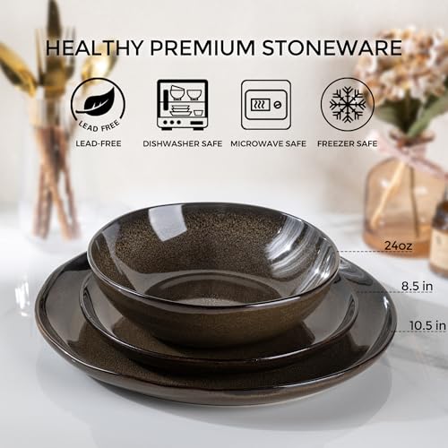 Image of AmorArc Ceramic Dinnerware Sets for 4, 12Pcs Plates and Bowls Sets Dishes | Stoneware Handmade Reactive Glaze Dinner Set, Highly Scratch Resistant | Dishwasher & Microwave Safe Dishware