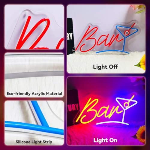 Image of Bar Neon Sign for Wall Decor USB-Powered Adjustable Brightness 3D Carved LED Neon Sign for Bar Shop Light up Sign for Kitchen Business Station Beer Bar Club Hotel Restaurant Party Christmas Birthday Gifts for Friends Familys