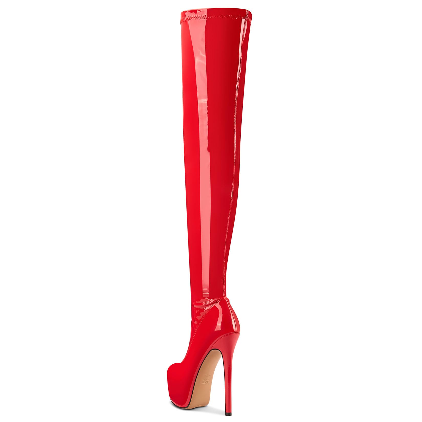 NobleOnly Mujer Alto High Aguja Heel Redonda Punta Plataforma Sobre la Rodilla Botas Cremallera Baile Fiesta Botas 15 CM Heels