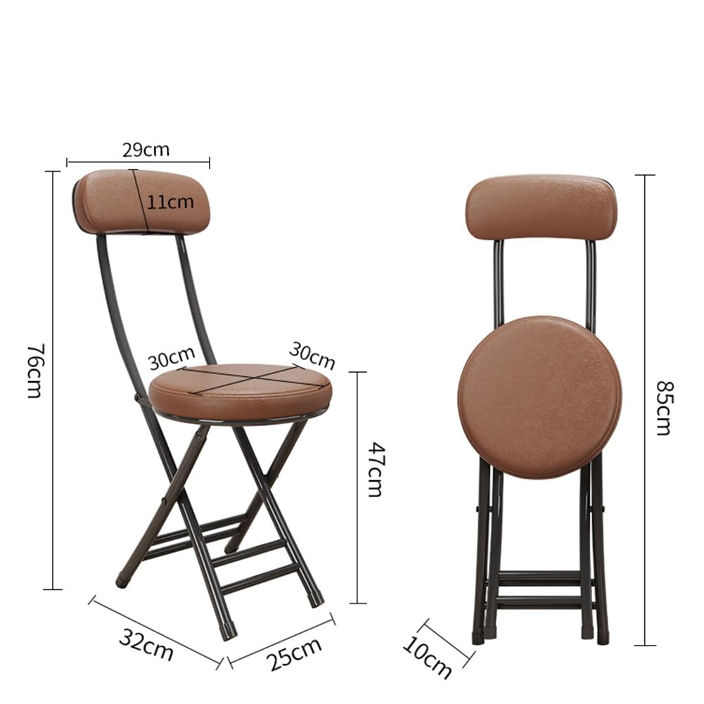 Genérico Taburete De Bar Plegable con Respaldo, Taburete Plegable Portátil, Taburete Plegable Redondo Acolchado De Cuero De PU, 150kg De Capacidad(Brown)